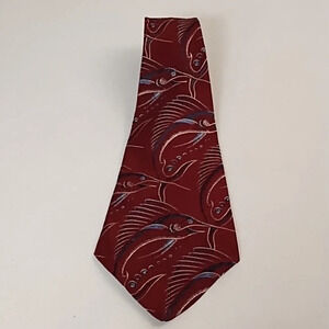 Vintage Handcrafted Tie Swordfish Marlin Ocean Fisherman Burgundy Blue Retro